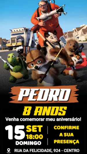 Convite de Aniversário Os Sem-Floresta A Turma Reunida Editável