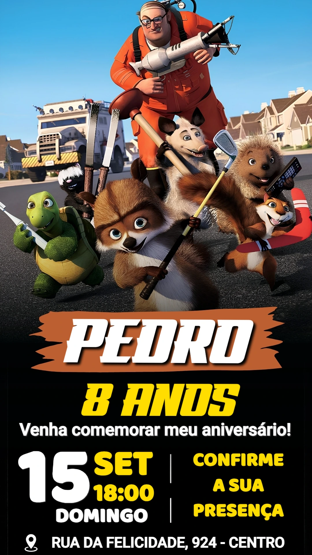 Convite de Aniversário Os Sem-Floresta A Turma Reunida Editável Convite de Aniversário Os Sem-Floresta A Turma Reunida Editável