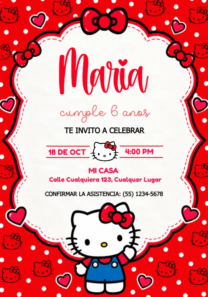 Invitación de Cumpleaños Hello Kitty Editable para Imprimir Invitación de Cumpleaños Hello Kitty Editable para Imprimir