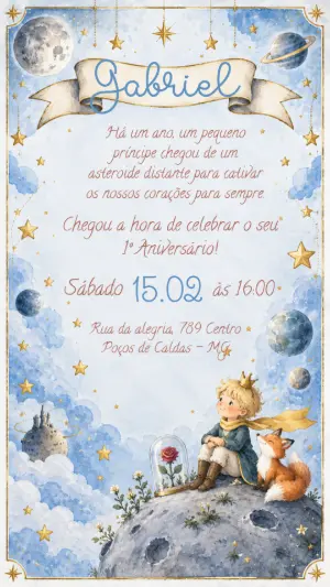 Convite O Pequeno Príncipe Primeiro Aniversário Editável