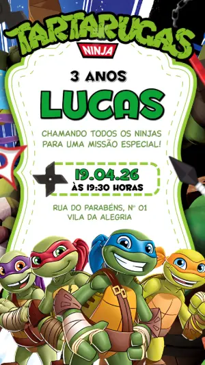 Convite de Aniversário Tartarugas Ninjas para Editar Online