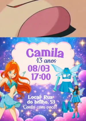 Convite Animado Winx Bloom: Vire a Fada com sua Foto IA