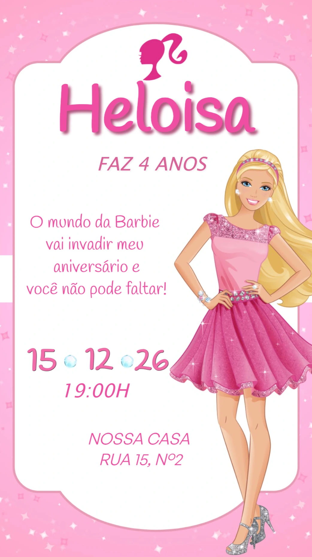 Convite de Aniversário Barbie Rosa | Modelo Digital Editável Convite de Aniversário Barbie Rosa | Modelo Digital Editável