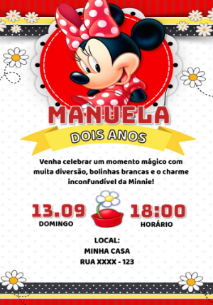 Convite Editável de Aniversário Minnie Vermelha Clássica