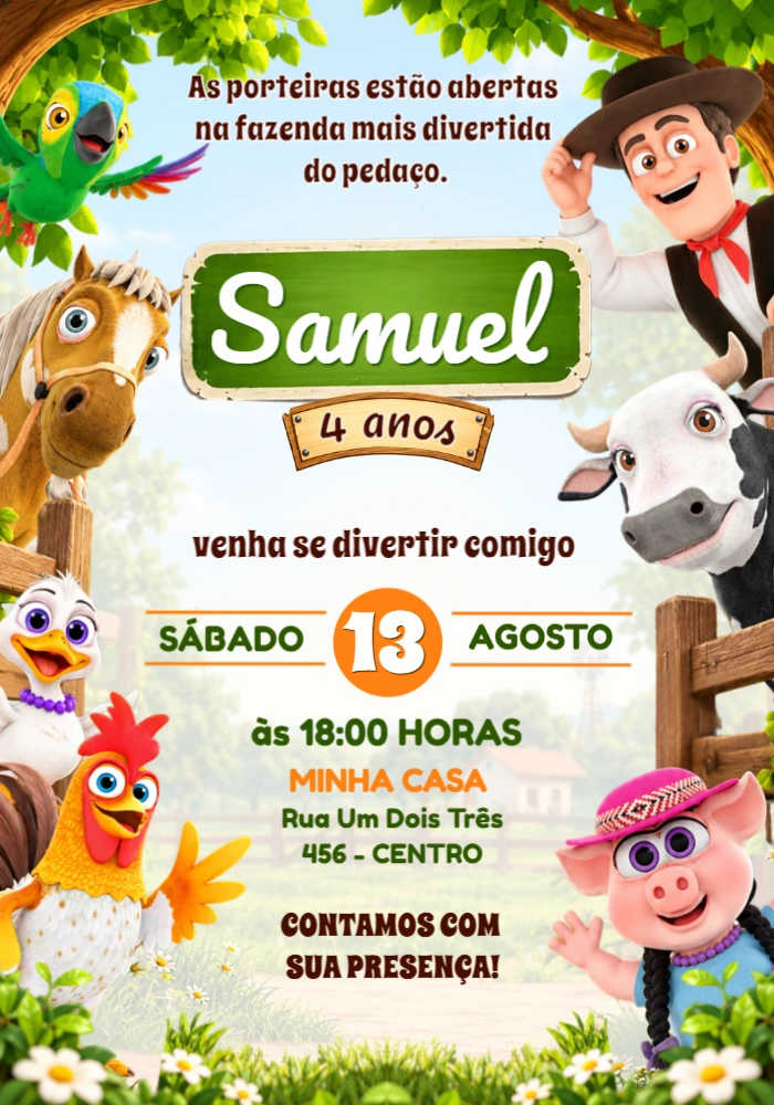 Convite de Aniversário A Fazenda do Zenon para Editar Convite de Aniversário A Fazenda do Zenon para Editar