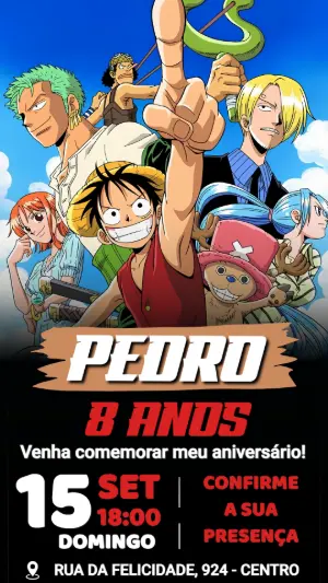 Convite de Aniversário One Piece: Modelo Digital Editável