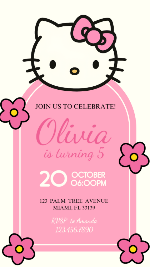 Hello Kitty Birthday Invitation | Editable Digital Template
