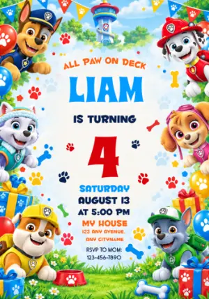 Paw Patrol 'All Paws on Deck' Birthday Invitation Template