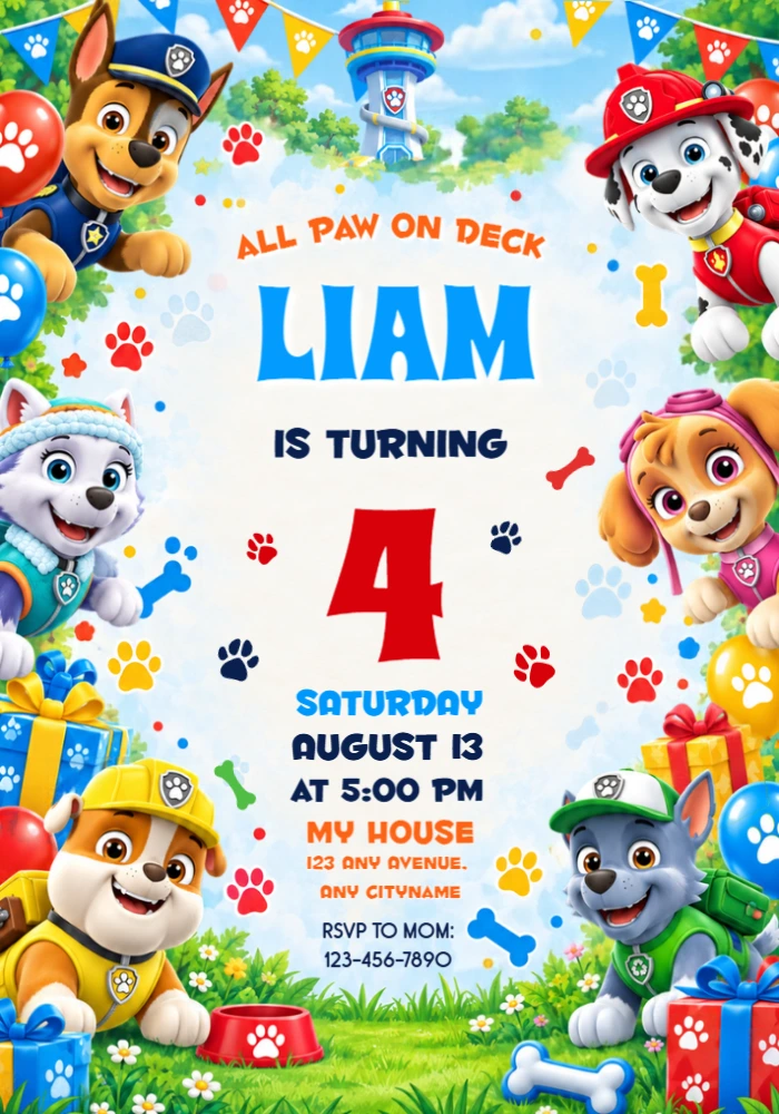 Paw Patrol 'All Paws on Deck' Birthday Invitation Template Paw Patrol 'All Paws on Deck' Birthday Invitation Template