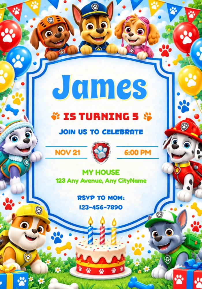 Paw Patrol Birthday Invitation with the Pup Squad | Editable Paw Patrol Birthday Invitation with the Pup Squad | Editable