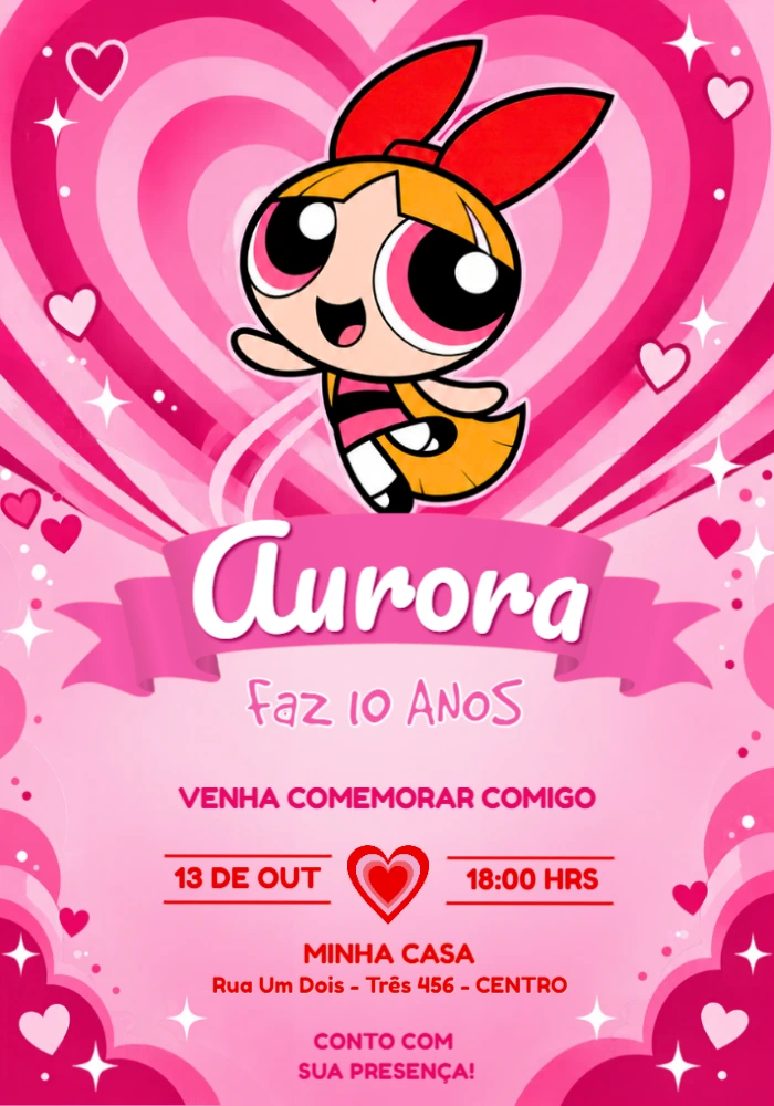 Convite de Aniversário Meninas Super Poderosas Editável Convite de Aniversário Meninas Super Poderosas Editável