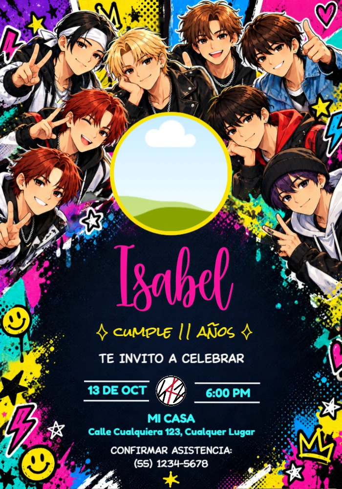 Invitación de Cumpleaños Stray Kids Estilo Urbano Editable Invitación de Cumpleaños Stray Kids Estilo Urbano Editable
