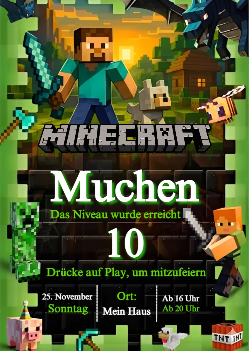 Editierbare Minecraft Geburtstagseinladung | Pixel-Party Vorlage Editierbare Minecraft Geburtstagseinladung | Pixel-Party Vorlage