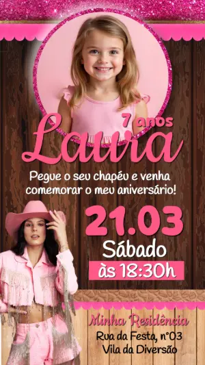 Convite Aniversário Boiadeira Ana Castela com Foto Editável