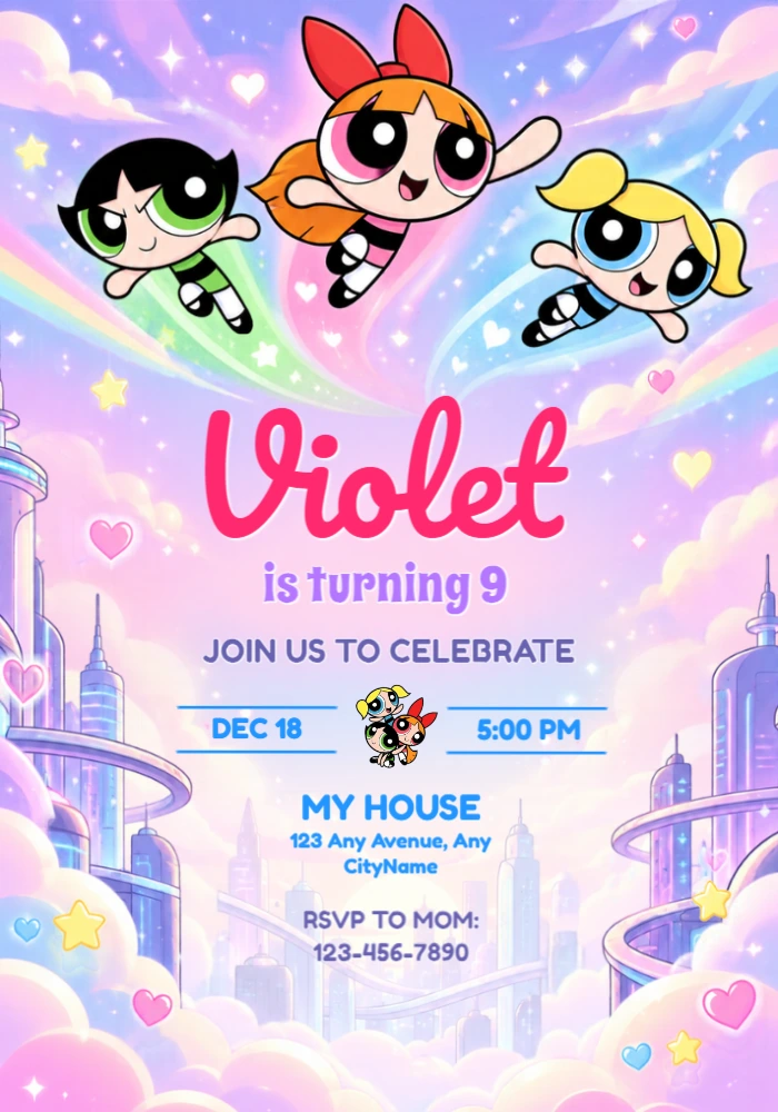 Powerpuff Girls Birthday Invitation | Editable Template Powerpuff Girls Birthday Invitation | Editable Template