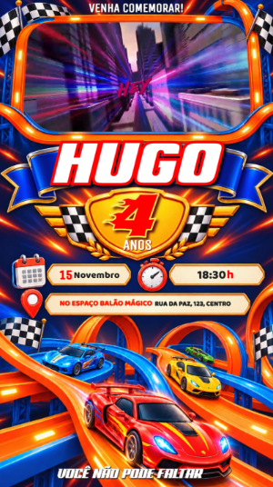 Convite Animado Hot Wheels: Vídeo de Aniversário para Editar