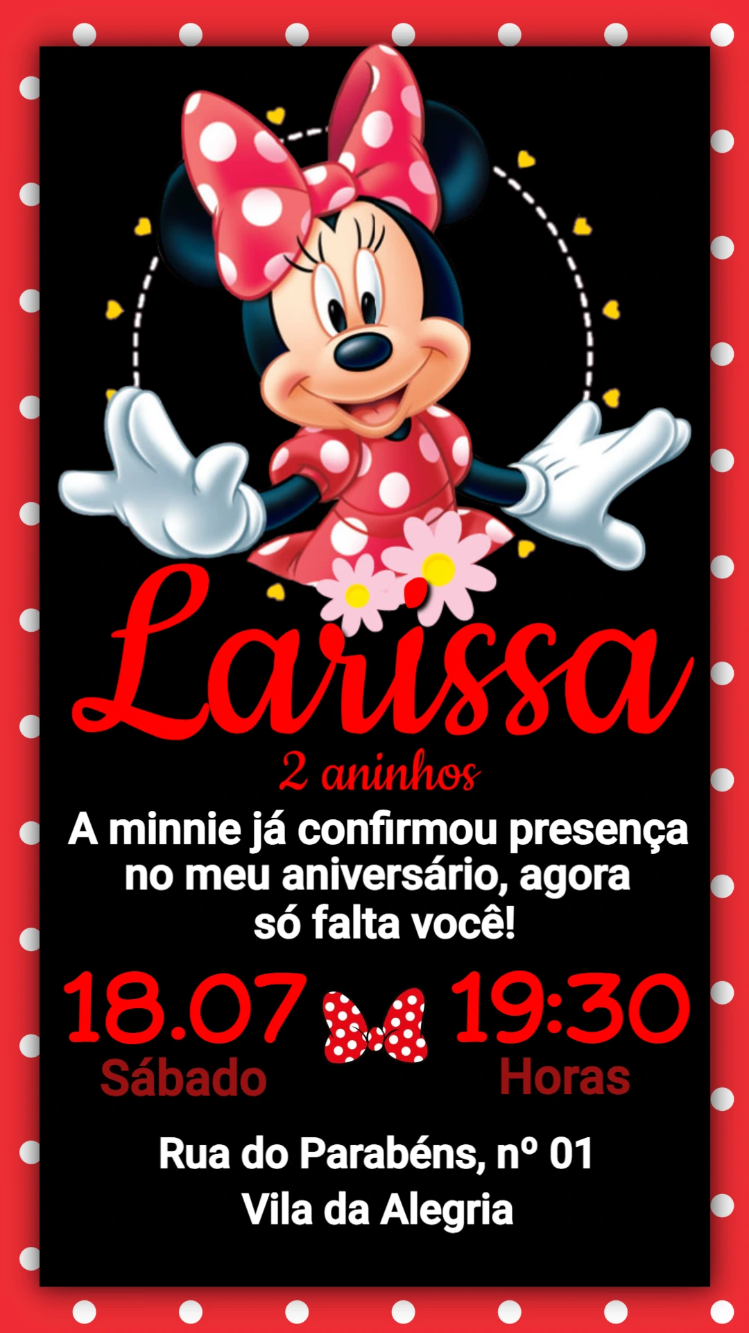 Convite de Aniversário Infantil da Minnie Vermelha Editável Convite de Aniversário Infantil da Minnie Vermelha Editável