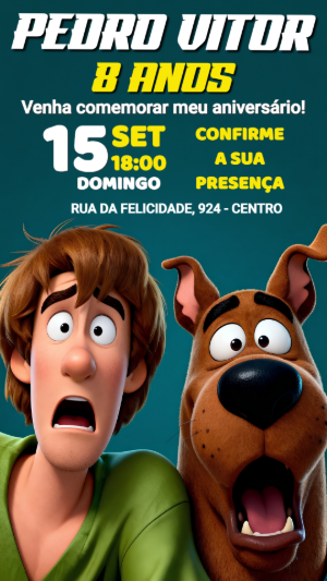 Convite de Aniversário Scooby-Doo Salsicha Assustados para Editar