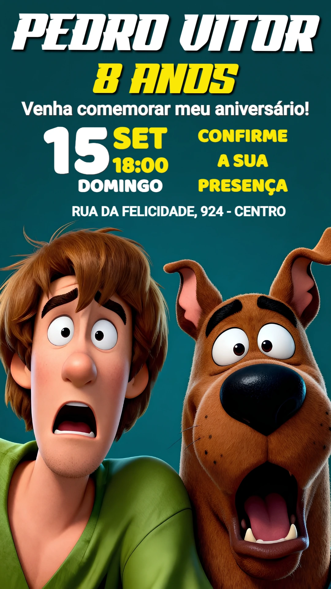 Convite de Aniversário Scooby-Doo Salsicha Assustados para Editar Convite de Aniversário Scooby-Doo Salsicha Assustados para Editar