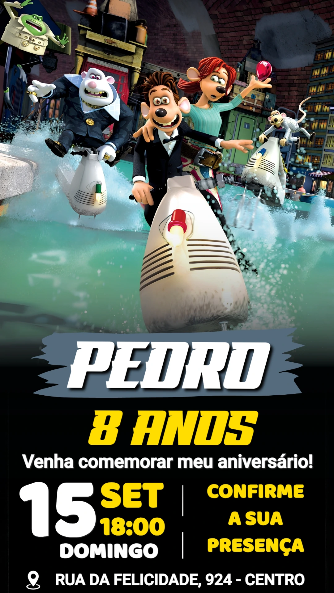 Convite de Aniversário Por Água Abaixo Editável Digital Convite de Aniversário Por Água Abaixo Editável Digital