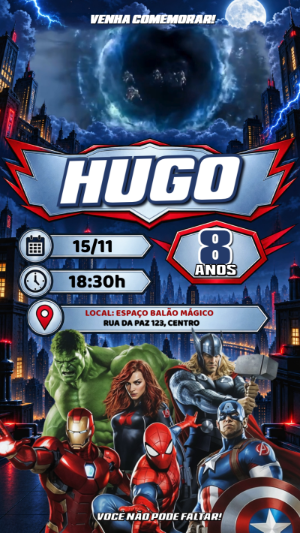 Convite Animado Vingadores: Vídeo de Aniversário para Editar