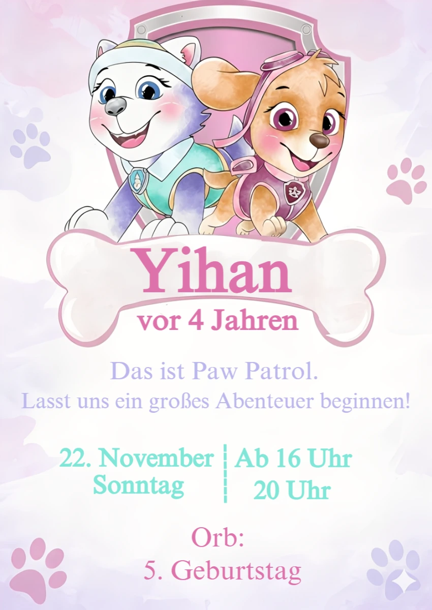 Paw Patrol Geburtstagseinladung mit Skye & Everest | Editierbar Paw Patrol Geburtstagseinladung mit Skye & Everest | Editierbar