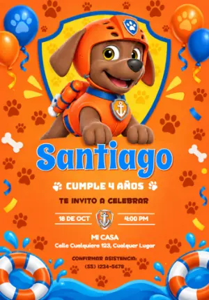 Invitación de Cumpleaños Zuma Patrulla Canina para Editar