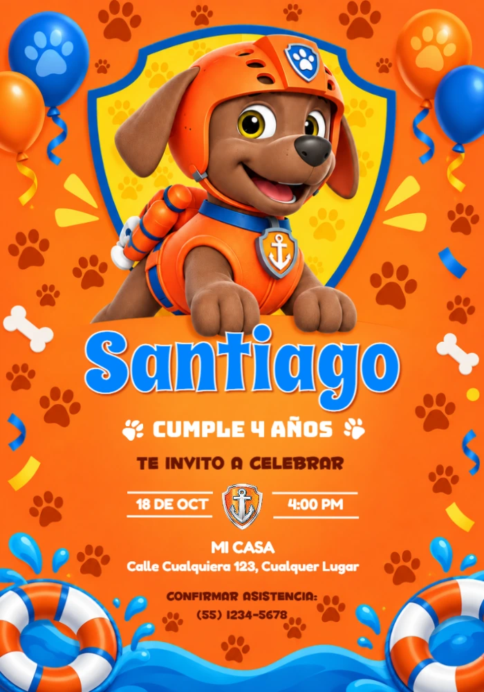 Invitación de Cumpleaños Zuma Patrulla Canina para Editar Invitación de Cumpleaños Zuma Patrulla Canina para Editar