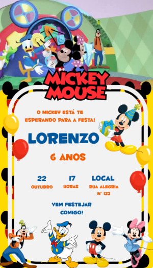 Convite Animado Aniversário Casa do Mickey para Editar
