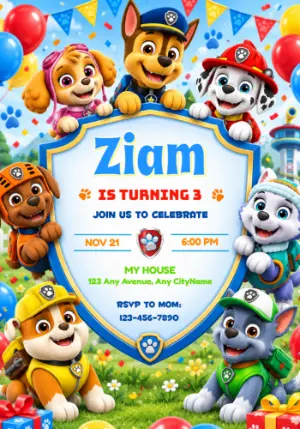 Paw Patrol Pups Assemble Editable Birthday Invitation