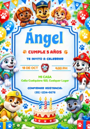 Invitación de Cumpleaños Patrulla Canina: Equipo Reunido para Editar
