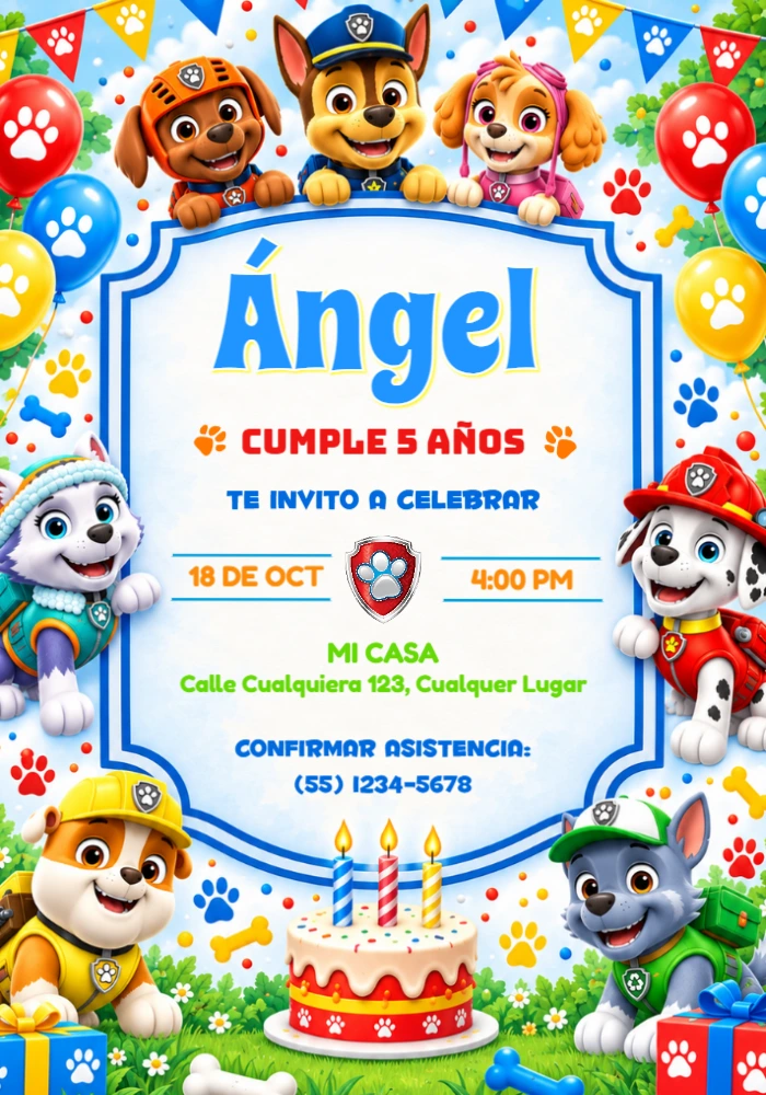 Invitación de Cumpleaños Patrulla Canina: Equipo Reunido para Editar Invitación de Cumpleaños Patrulla Canina: Equipo Reunido para Editar