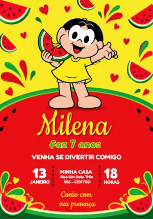 Convite de Aniversário Magali Turma da Mônica Editável