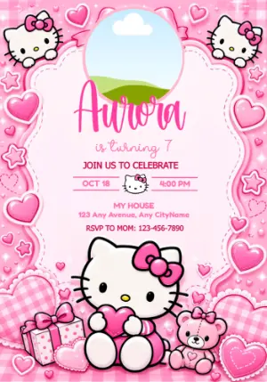 Editable Hello Kitty Birthday Invitation with Photo