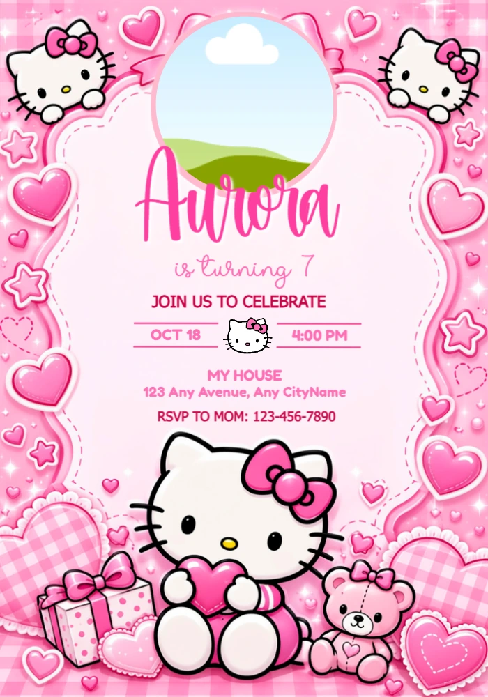 Editable Hello Kitty Birthday Invitation with Photo Editable Hello Kitty Birthday Invitation with Photo