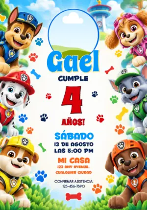 Invitación de Cumpleaños La Patrulla Canina con Foto Editáble