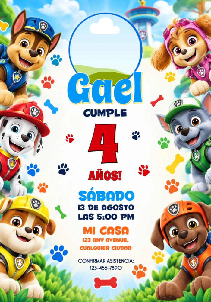Invitación de Cumpleaños La Patrulla Canina con Foto Editáble Invitación de Cumpleaños La Patrulla Canina con Foto Editáble