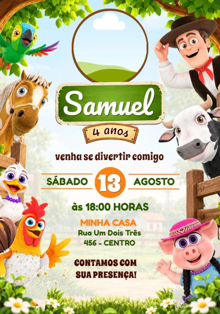 Convite de Aniversário A Fazenda do Zenon com Foto Editável Convite de Aniversário A Fazenda do Zenon com Foto Editável