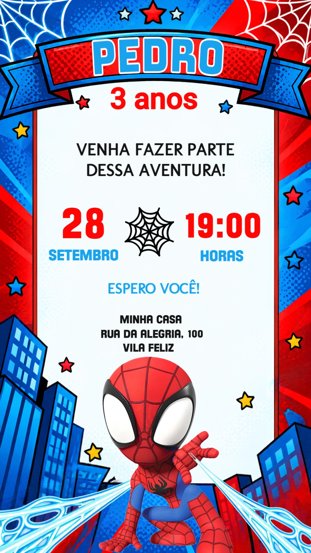 Convite de Aniversário Homem Aranha Infantil para Editar Online Convite de Aniversário Homem Aranha Infantil para Editar Online
