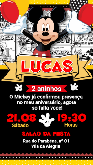 Mickey Mouse Birthday Invitation – Static – Festôu Convites