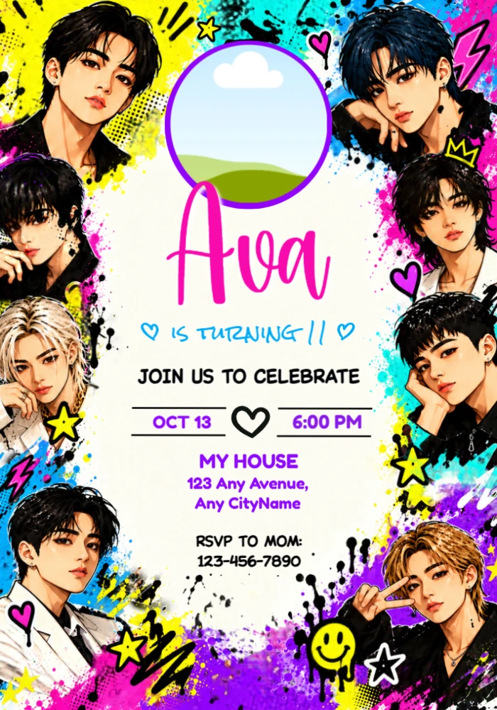 Stray Kids Birthday Invitation with Photo | Editable Template Stray Kids Birthday Invitation with Photo | Editable Template