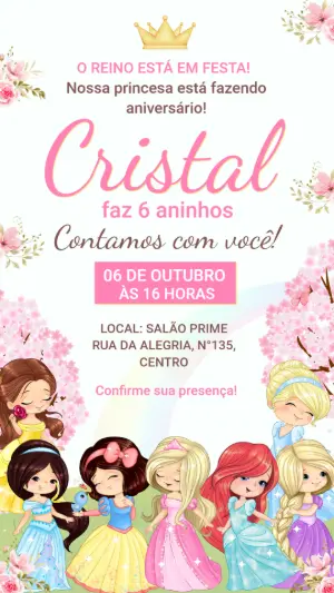 Convite Aniversário Princesas Disney Reino Encantado para Editar