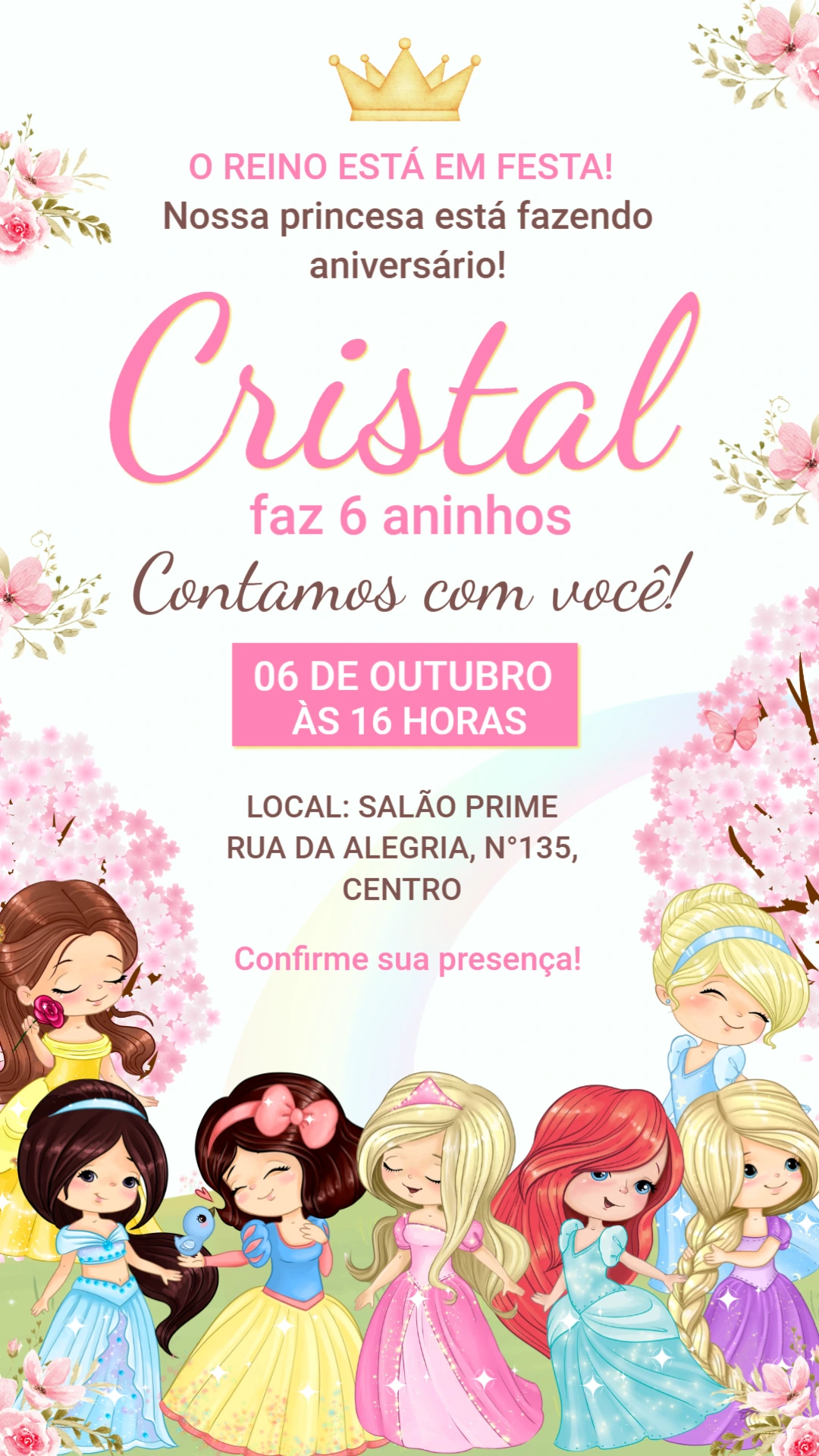 Convite Aniversário Princesas Disney Reino Encantado para Editar Convite Aniversário Princesas Disney Reino Encantado para Editar