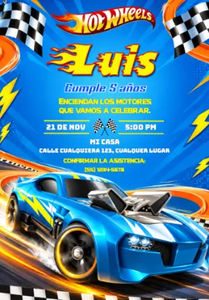 Invitación de Cumpleaños Hot Wheels Carrera a Velocidad Editable
