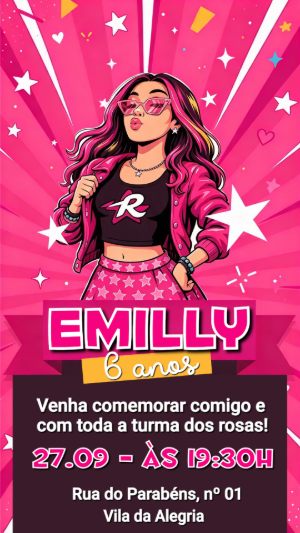 Convite de Aniversário Emilly Vick Rosa para Editar Online
