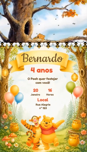 Vídeo Convite de Aniversário Ursinho Pooh Editável