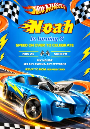 Hot Wheels Birthday Invitation with Speeding Car - Editable Template