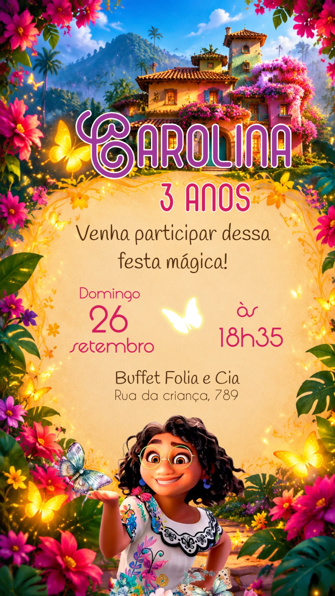 Convite Digital Aniversário Encanto com Mirabel Editável Convite Digital Aniversário Encanto com Mirabel Editável