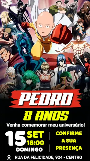 Convite de Aniversário One-Punch Man Editável Online