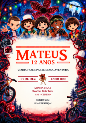 Convite de Aniversário Stranger Things Editável